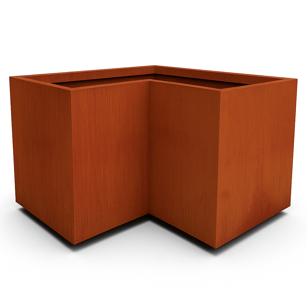 L-Shaped Corten Steel Planter | Weathered Metal Raised Bed Corner Box for Outdoor Garden, Patio & Commercial Landscaping