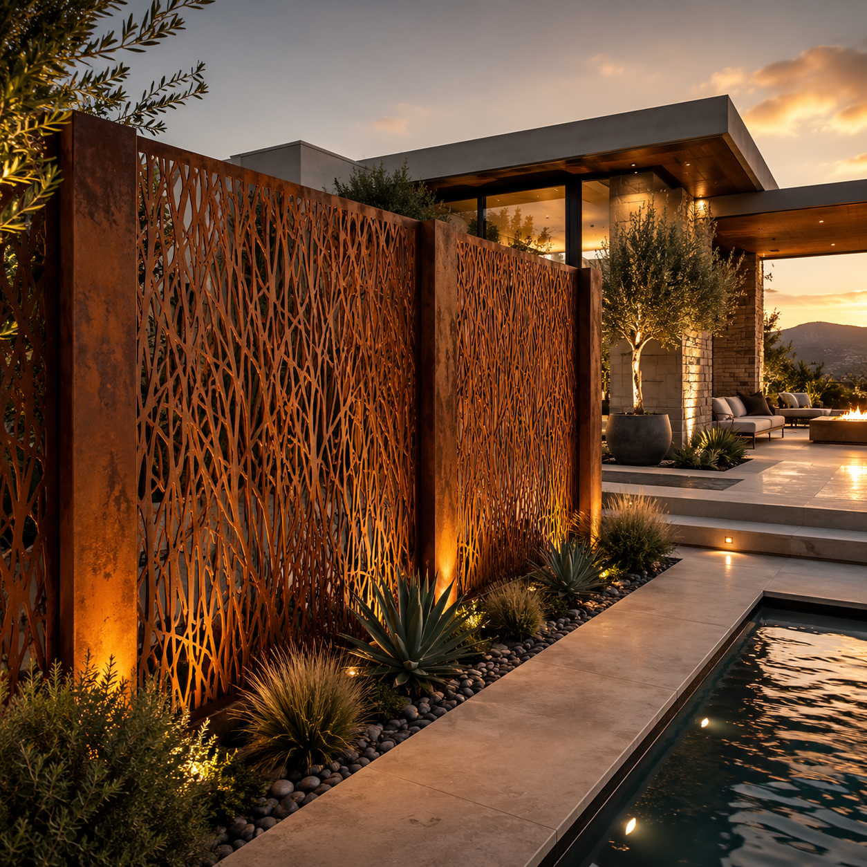 Architectural Corten Steel Privacy Panels – Double Layer Custom Metal Screens – 11 Gauge