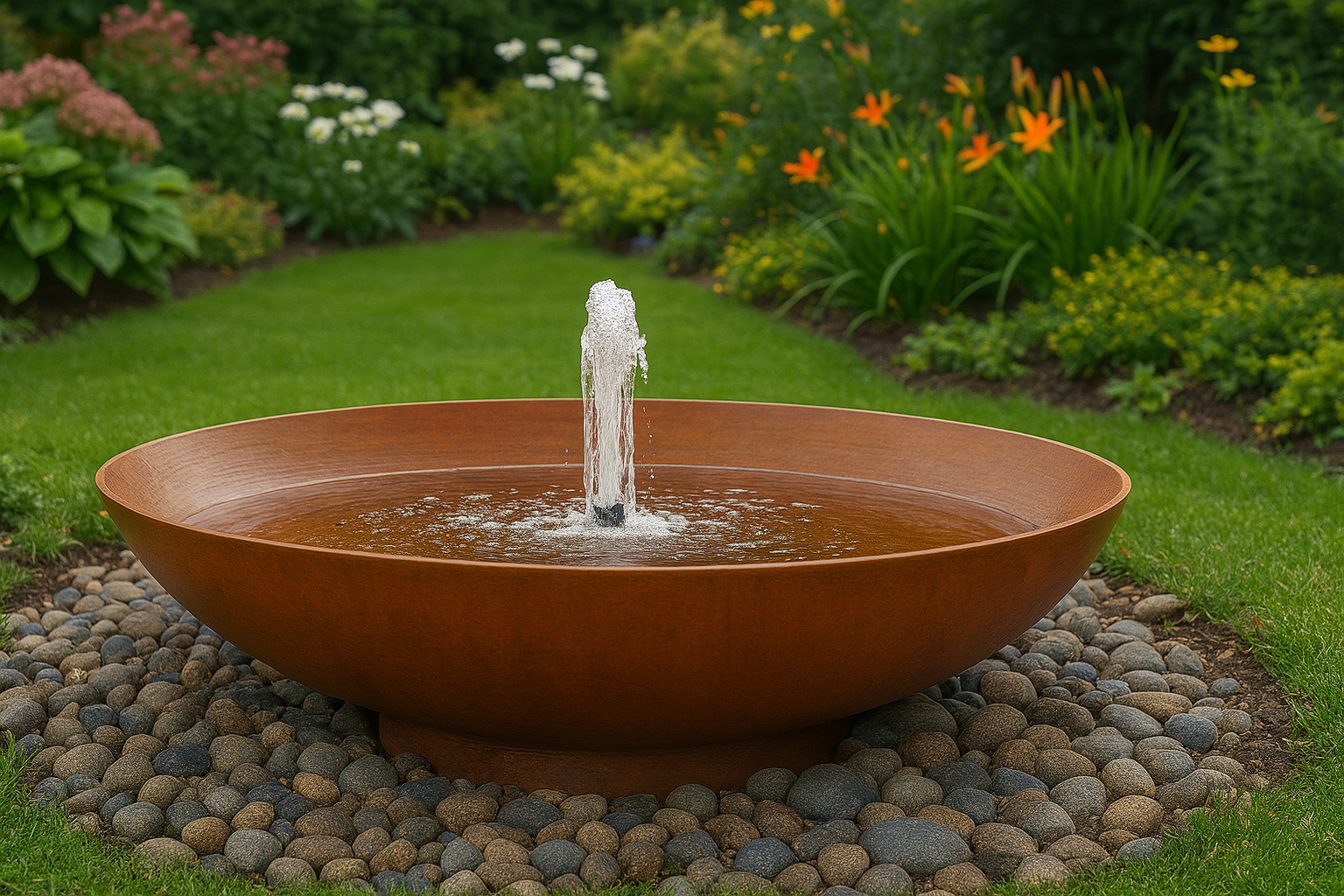 Corten Steel Water Fountain Bowl – Modern Outdoor Garden Feature – Rust Patina Landscape Sculpture – Custom Sizes Available
