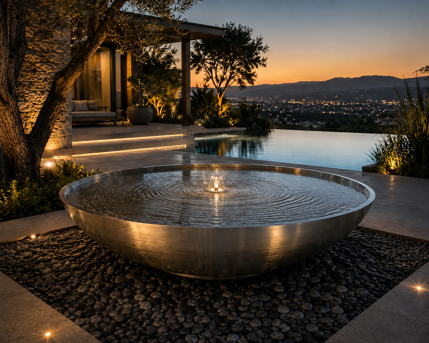 304 Stainless Steel Round Water Feature Bowl – Modern Outdoor Luxury Landscape Design