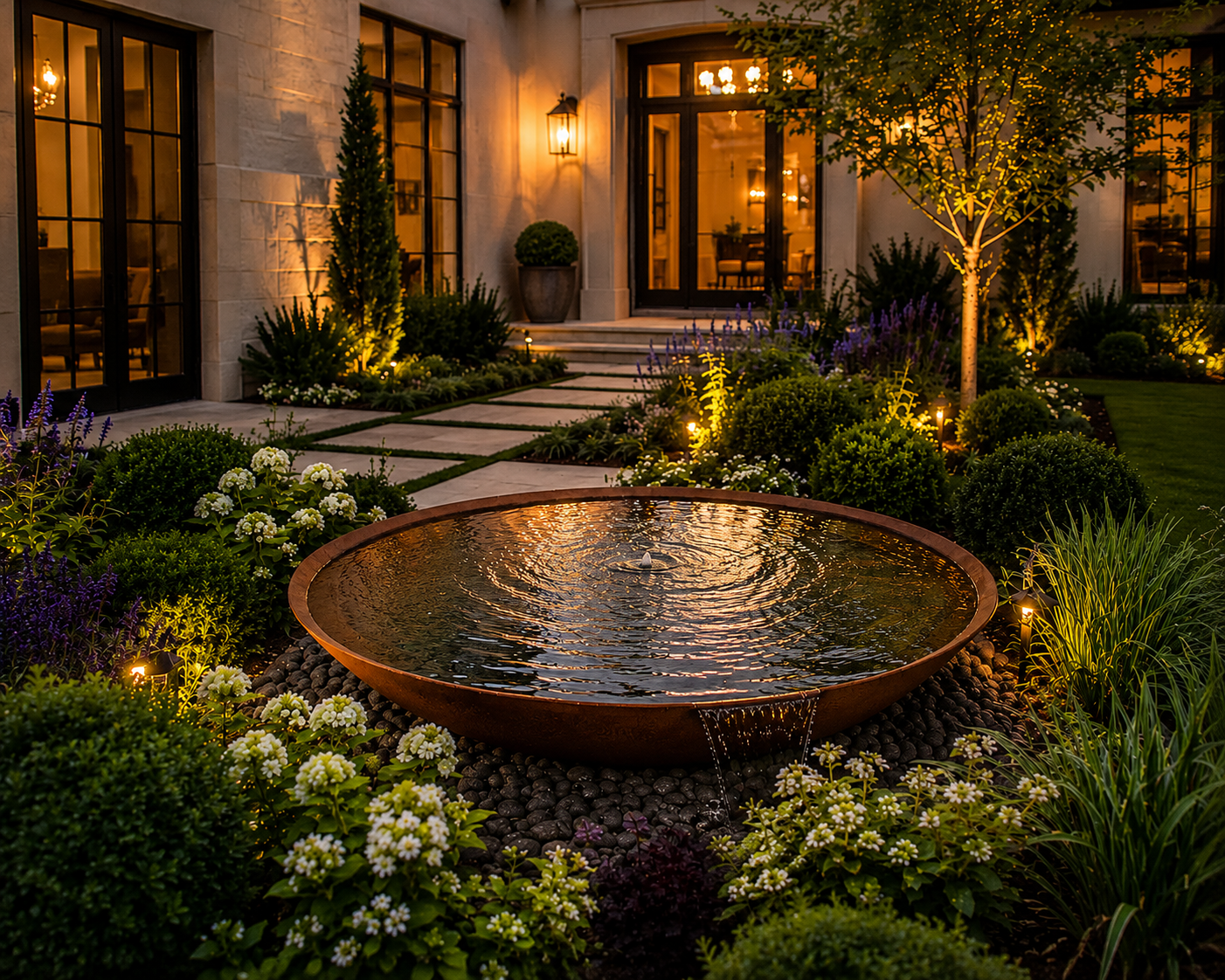 Elegant Corten Steel Fountain Bowl – 48” and 54" Modern Outdoor Water Feature | Luxury Garden & Poolside Deco