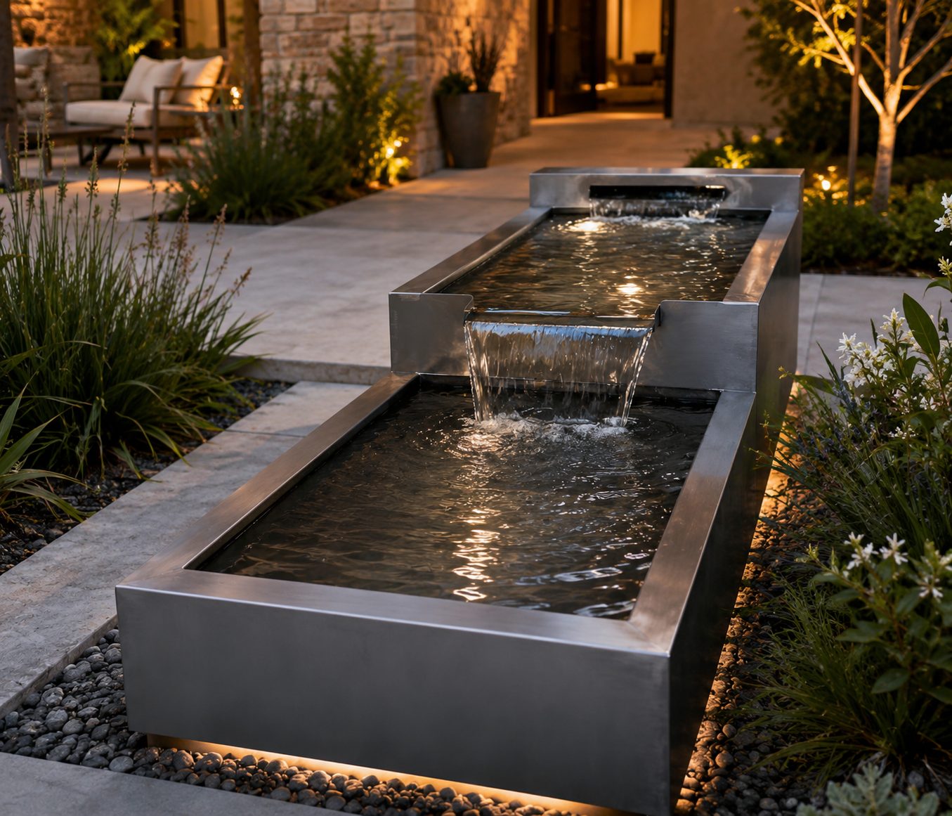 Modern Corten Steel Water Fountain | Luxury Outdoor Water Feature | Architectural Garden Fountain | Handmade in USA