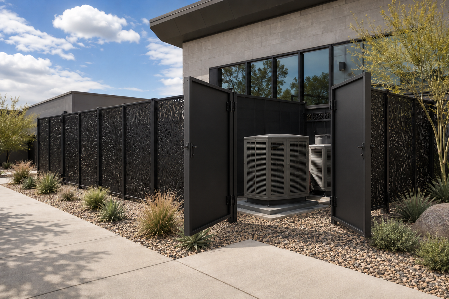 Corten Steel Pool Equipment Enclosure | Custom Decorative Metal Screen & Pool Pump Cover