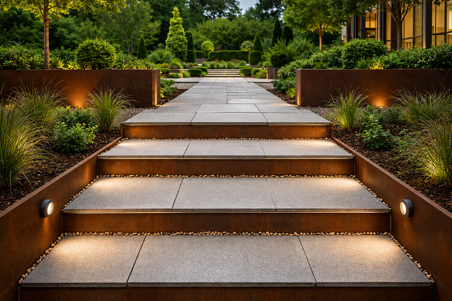 Custom Corten Steel Stair Risers | Landscape Step Edging | Modern Garden Steps