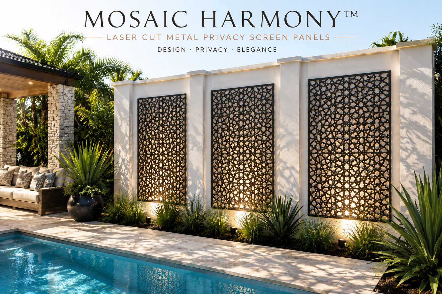 Custom Made Size - Mosaic Harmony™ Laser Cut Metal Privacy Screen Panels