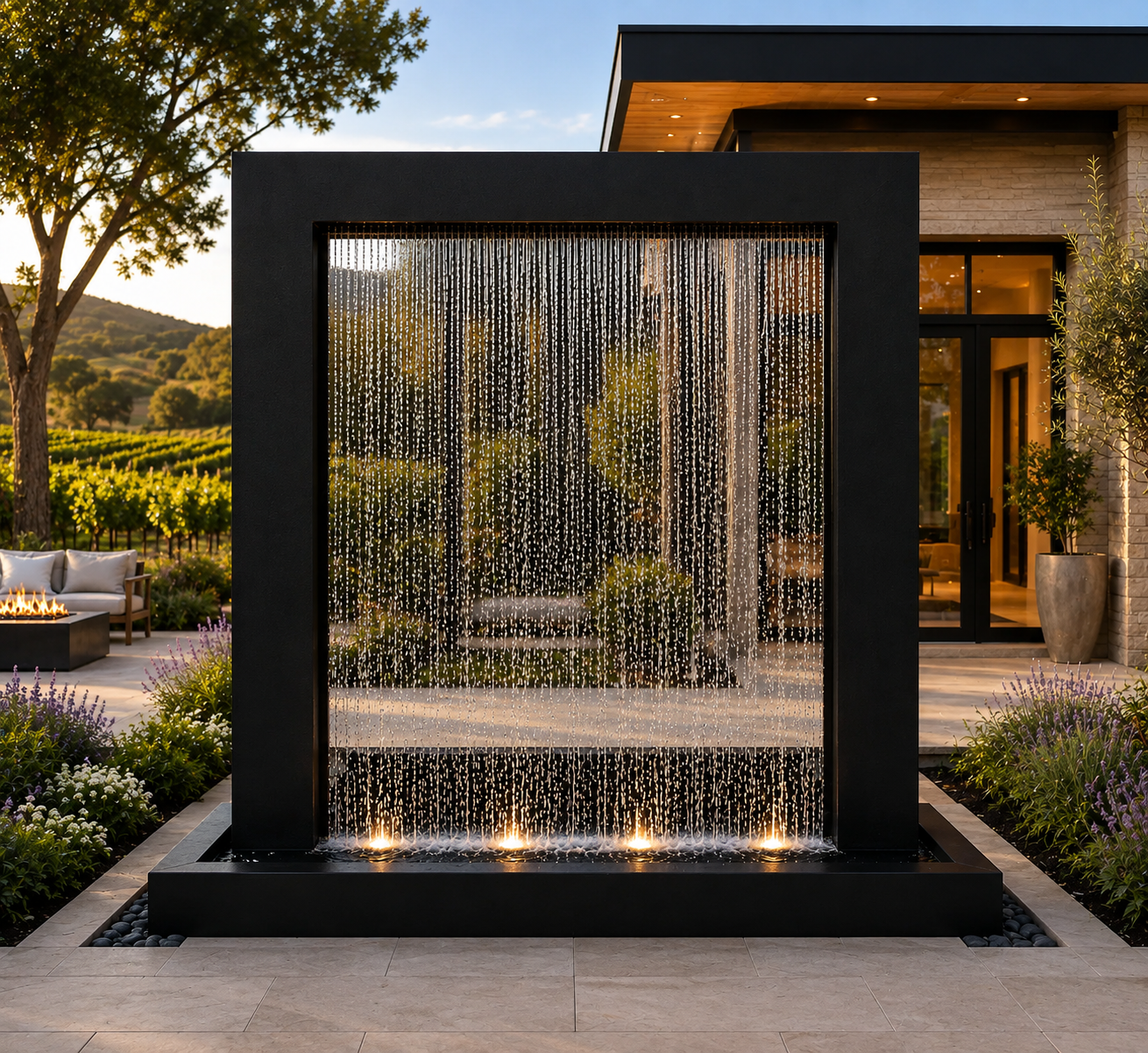 Verdant Veil Water Feature - Elegant Corten Steel for Outdoor Luxury