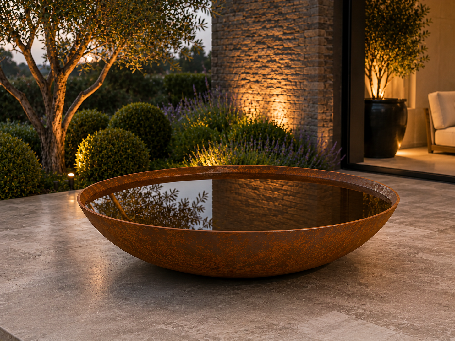 Minimalist Corten Steel Reflection Bowl | Modern Outdoor Water Basin | Made in USA