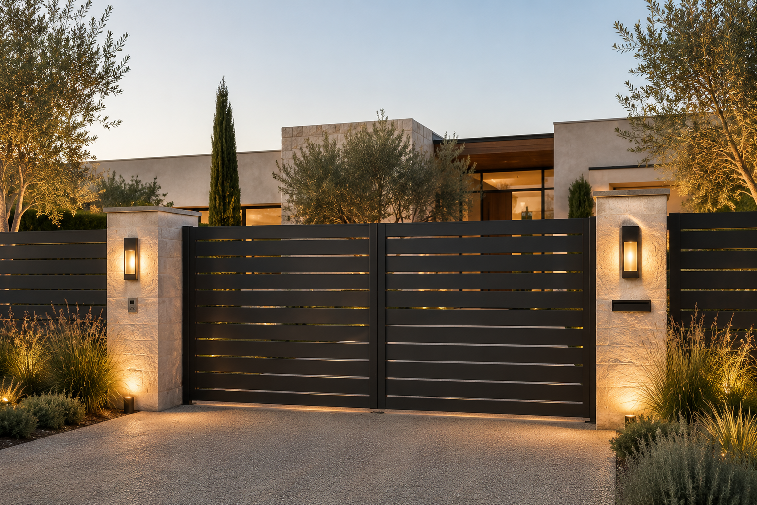 Modern Aluminum Driveway Gate | Luxury Horizontal Slat Gate | Made in USA
