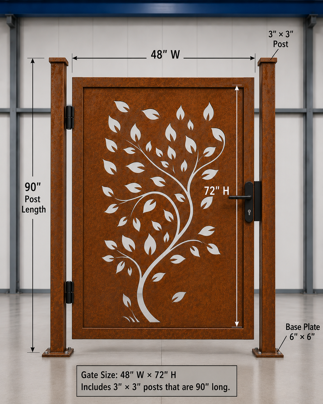 Custom Corten Steel Garden Gate: Laser Cut Tree Design, Modern Entry