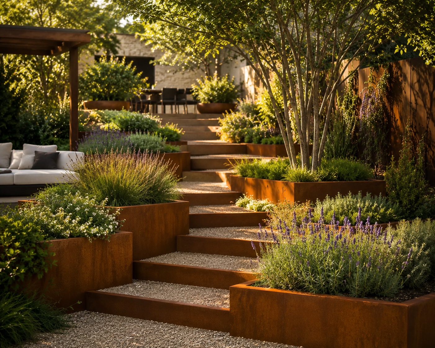 Custom Corten Steel Stair Risers | Landscape Step Edging | Modern Garden Steps