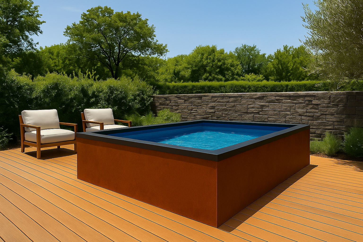 Custom Corten Steel Plunge Pools by H&P Building - Modern Design – Compact Luxury – Tailored to Your Space – 13.8' x 6.89' x 4.2' Size.