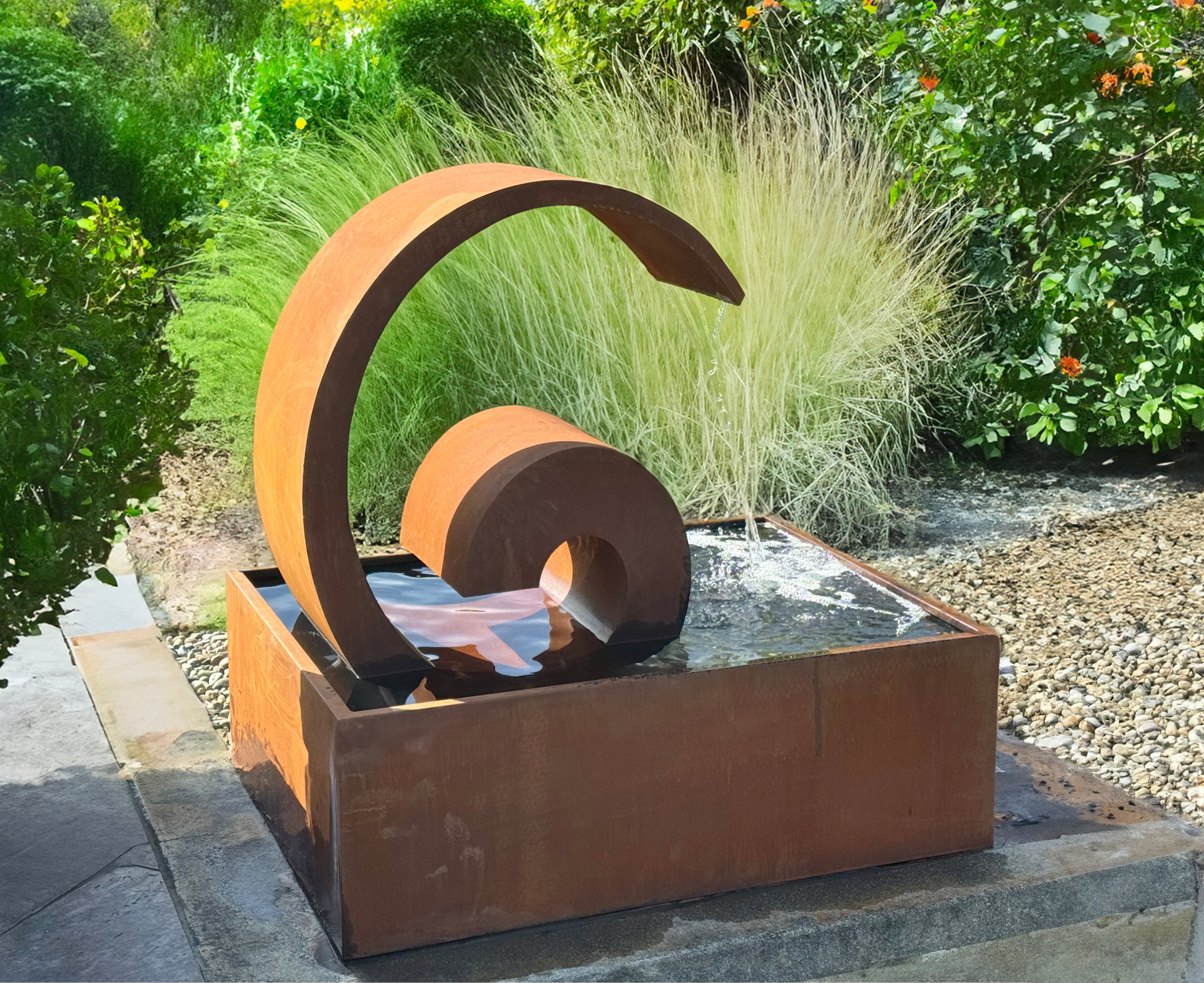 Timeless Stream Water Feature - Elegant Corten Steel for Outdoor Relaxation