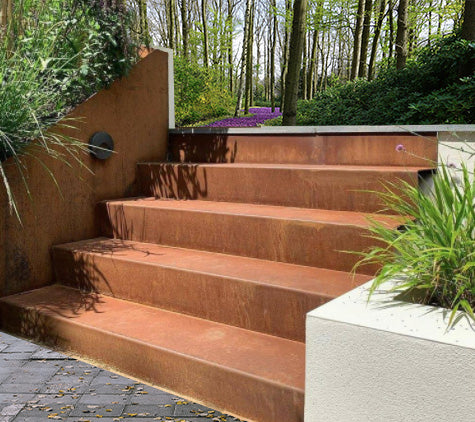 Corten Steel Garden Stairs by H&P Custom Sizes. Made From High Quality Corten Steel. Corten Steel Steps | Landscape Features