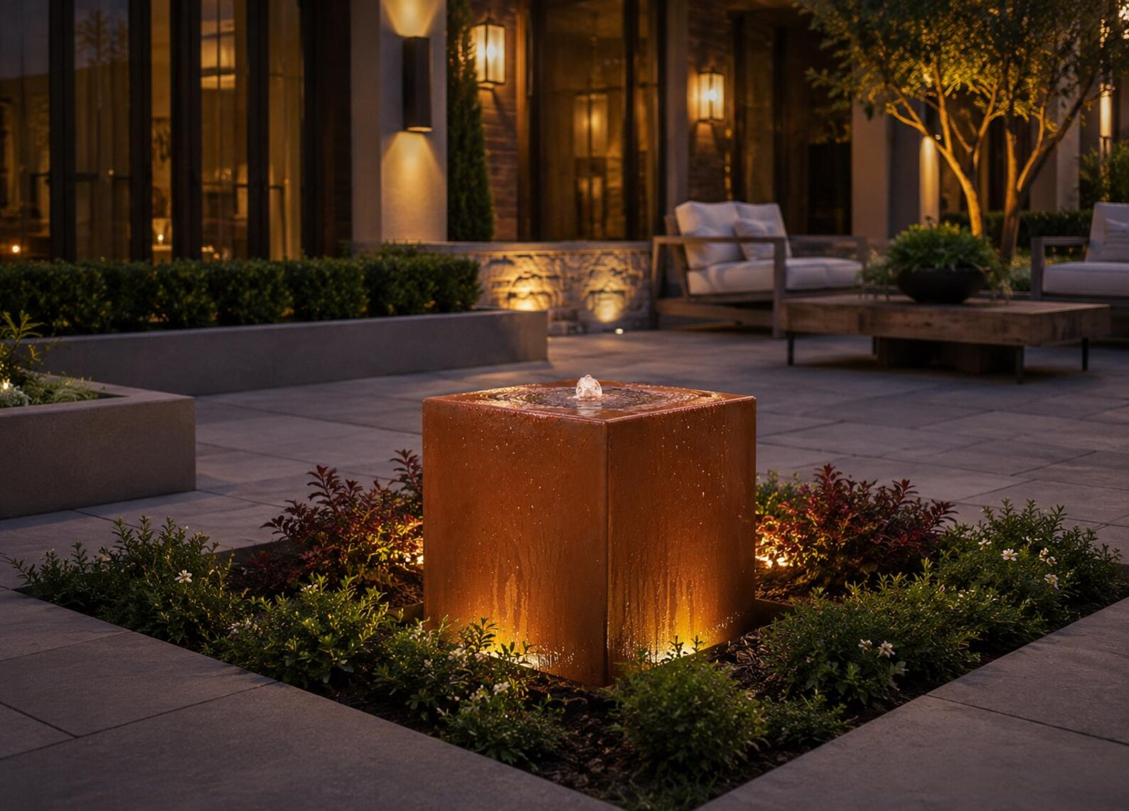 Custom Size Corten Cascade Water Feature - Rustic Elegance for Modern Outdoor
