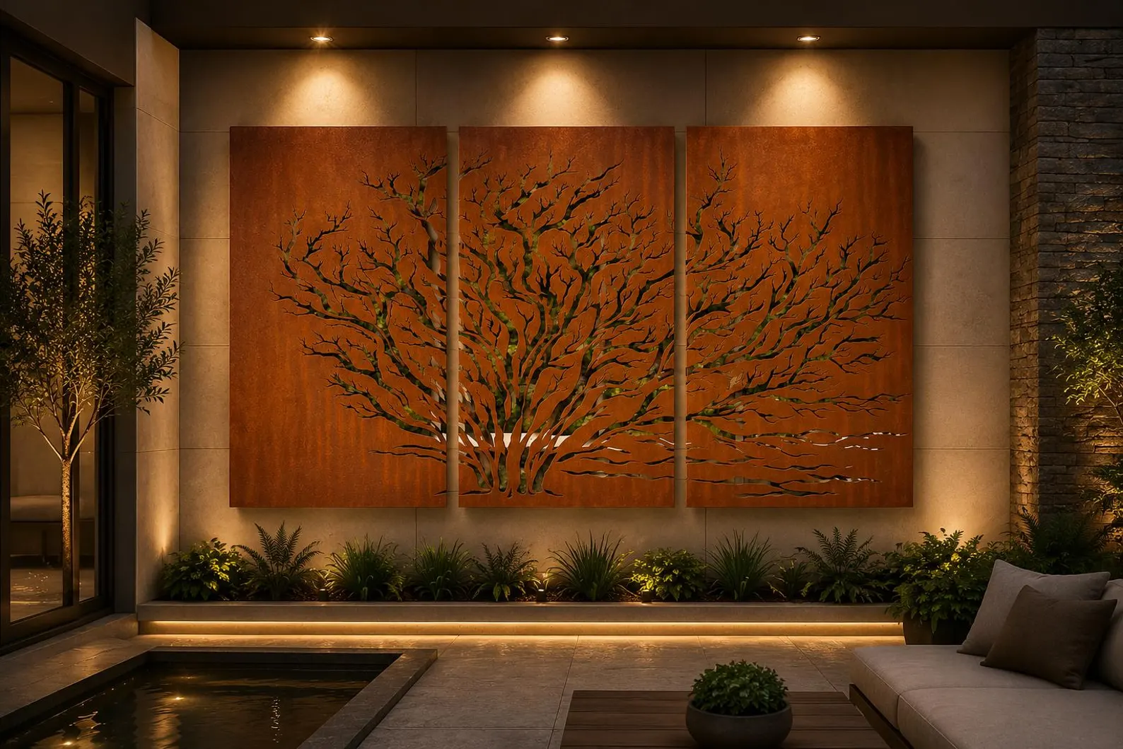 Juniper Tree Corten Steel Privacy Panel, Laser Cut Outdoor Wall Art, Modern Patio Screen Corten Steel Decorative Privacy Screen – Laser Cut Floral Design for Modern Gardens & Outdoor Spaces