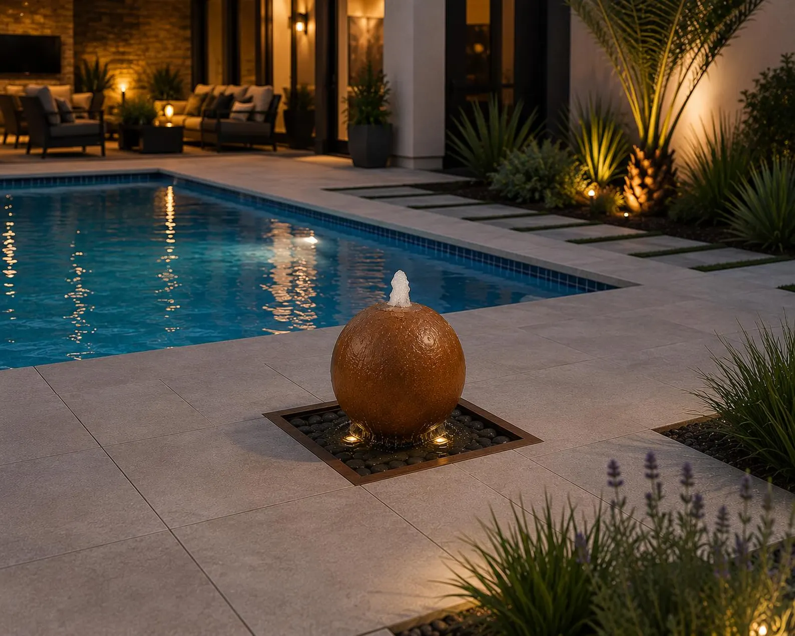 Corten Cascade Sphere – A Mesmerizing Water Feature Ball for Timeless Elegance