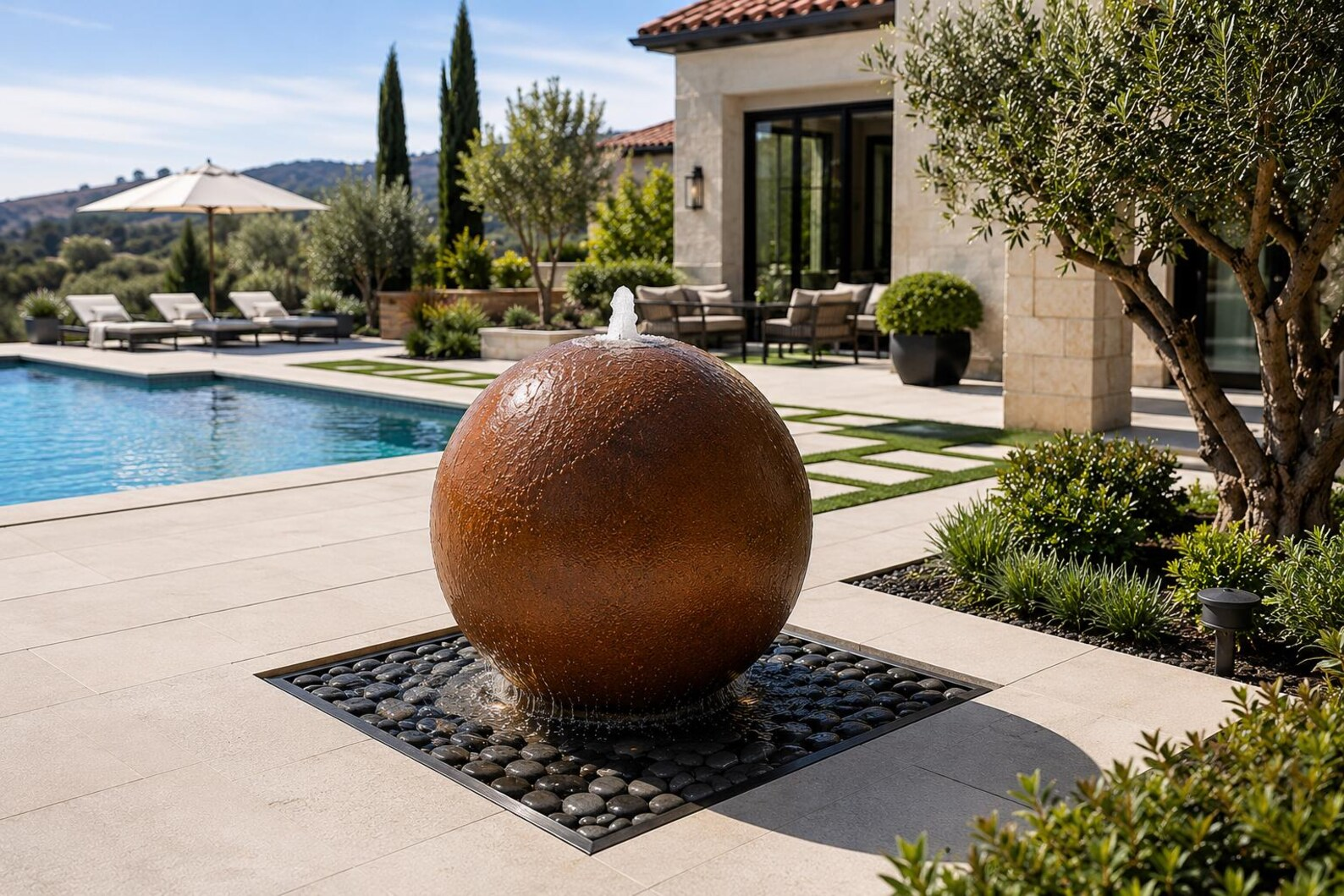 Corten Cascade Sphere – A Mesmerizing Water Feature Ball for Timeless Elegance