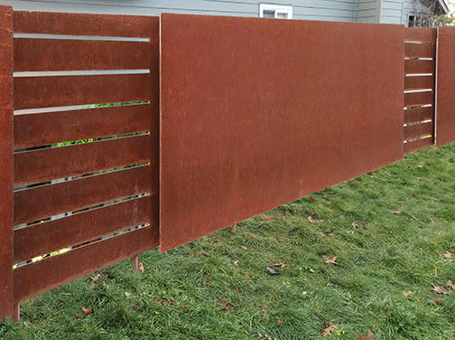 CUSTOM FENCE H&P Building - Contemporary Screens - Metal Outdoor Privacy Panels - Corten Steel Fencing