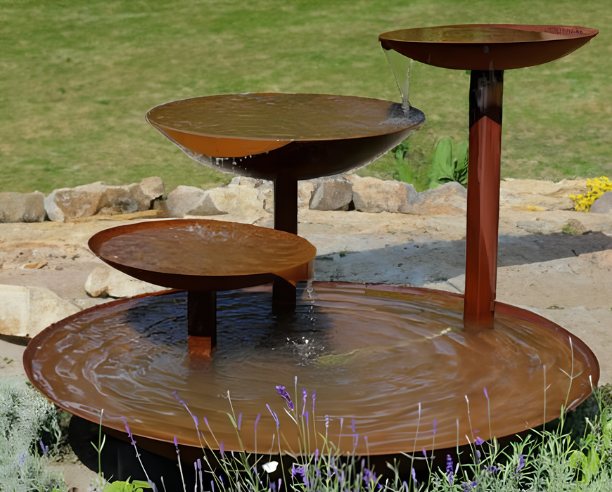 Fountains Corten Steel, Water Feature -  Water Basin,  Double Basin, Water Fountains, Outdoor Fountains Water Fountains - 39" dia 39"H