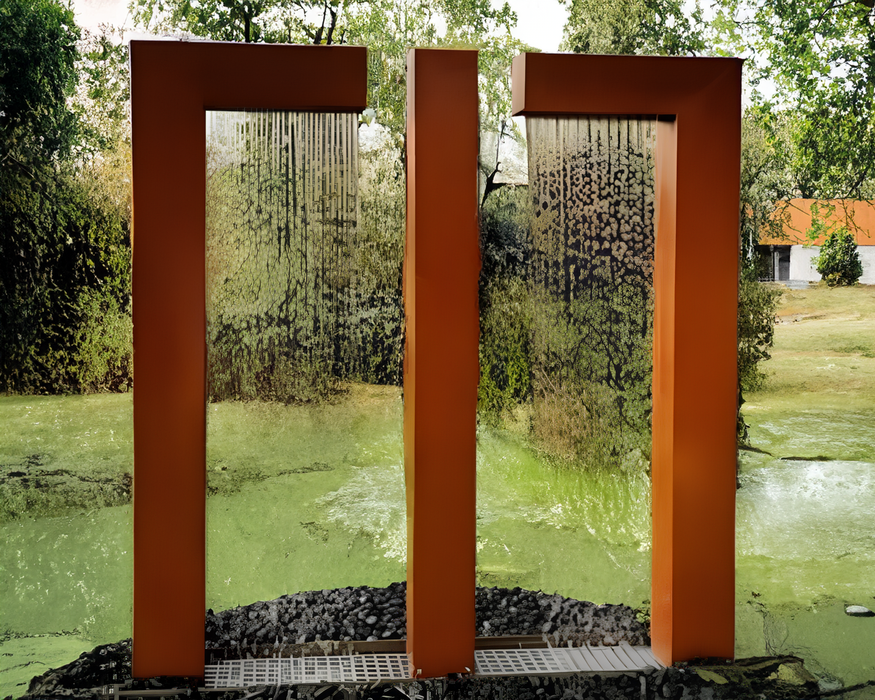 Water Feature -  Large Falls Planter Outdoor- Cascading Water Features - Corten Steel  Water Feature Sizes 59"x8"79" Water Tank: 59"x12"x20"