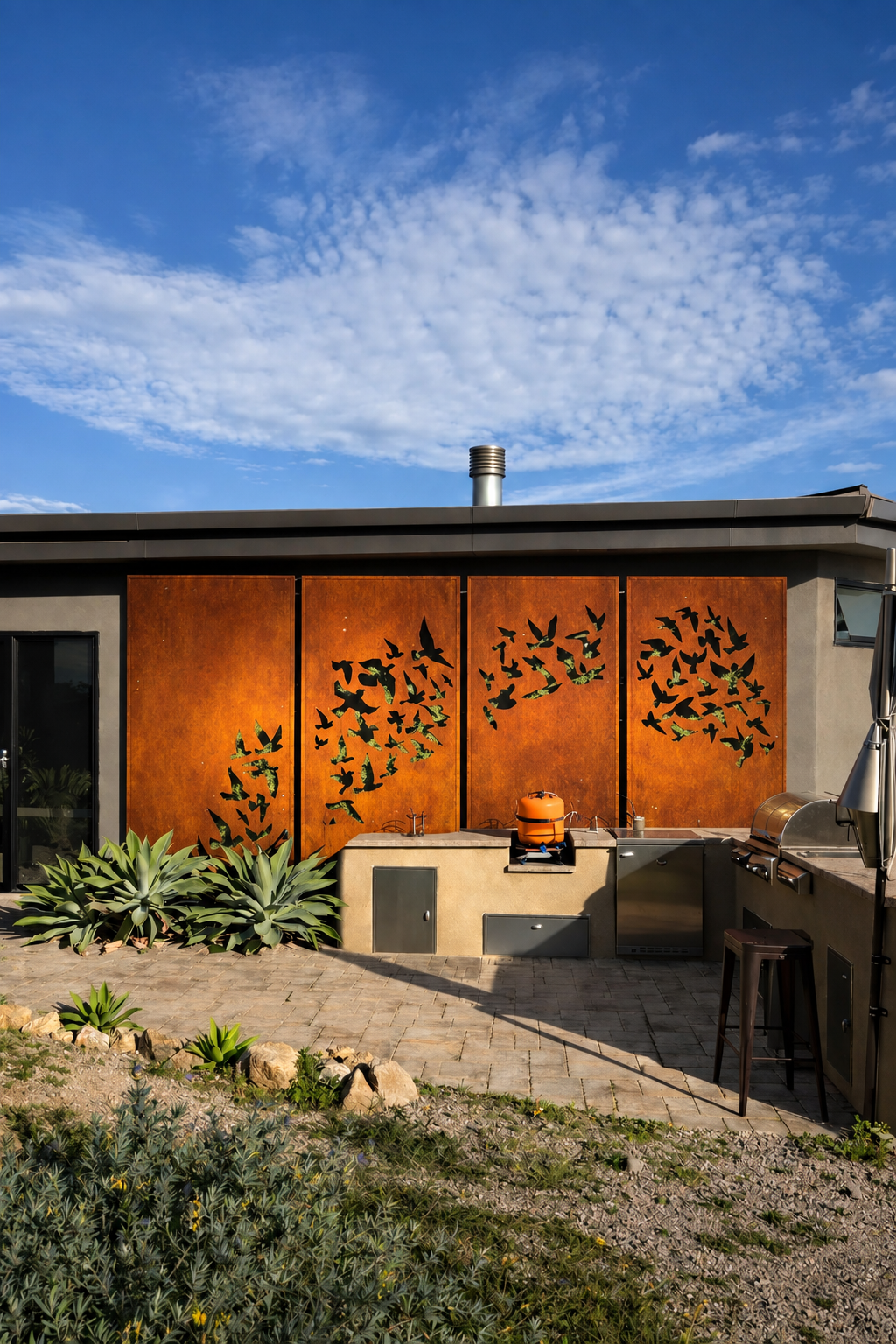 Birds in Flight Corten Steel Wall Art, Outdoor Metal Privacy Screen, Modern Garden Fence Panel, Custom Patio Decor
