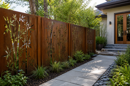 Custom Black Bamboo Privacy Panels | 14 GA Steel | Modern Laser Cut Outdoor Screens | Made in USA