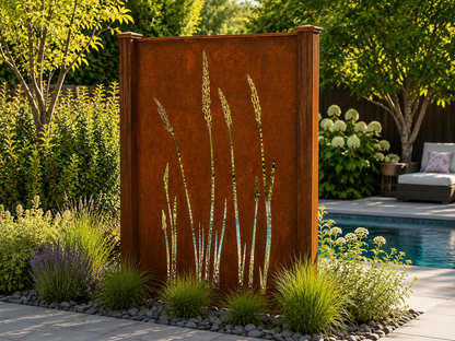 Custom-Made Modern Botanical Corten Steel Privacy Panels | Decorative Outdoor Screens | Made in USA