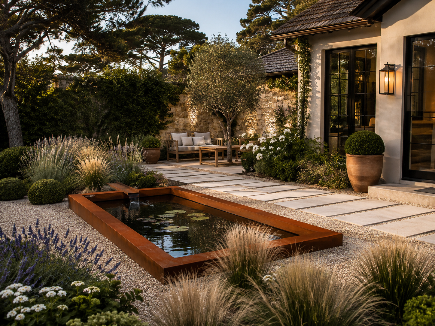 Modern Steel Pond & Outdoor Water Feature – Corten, Black or Stainless