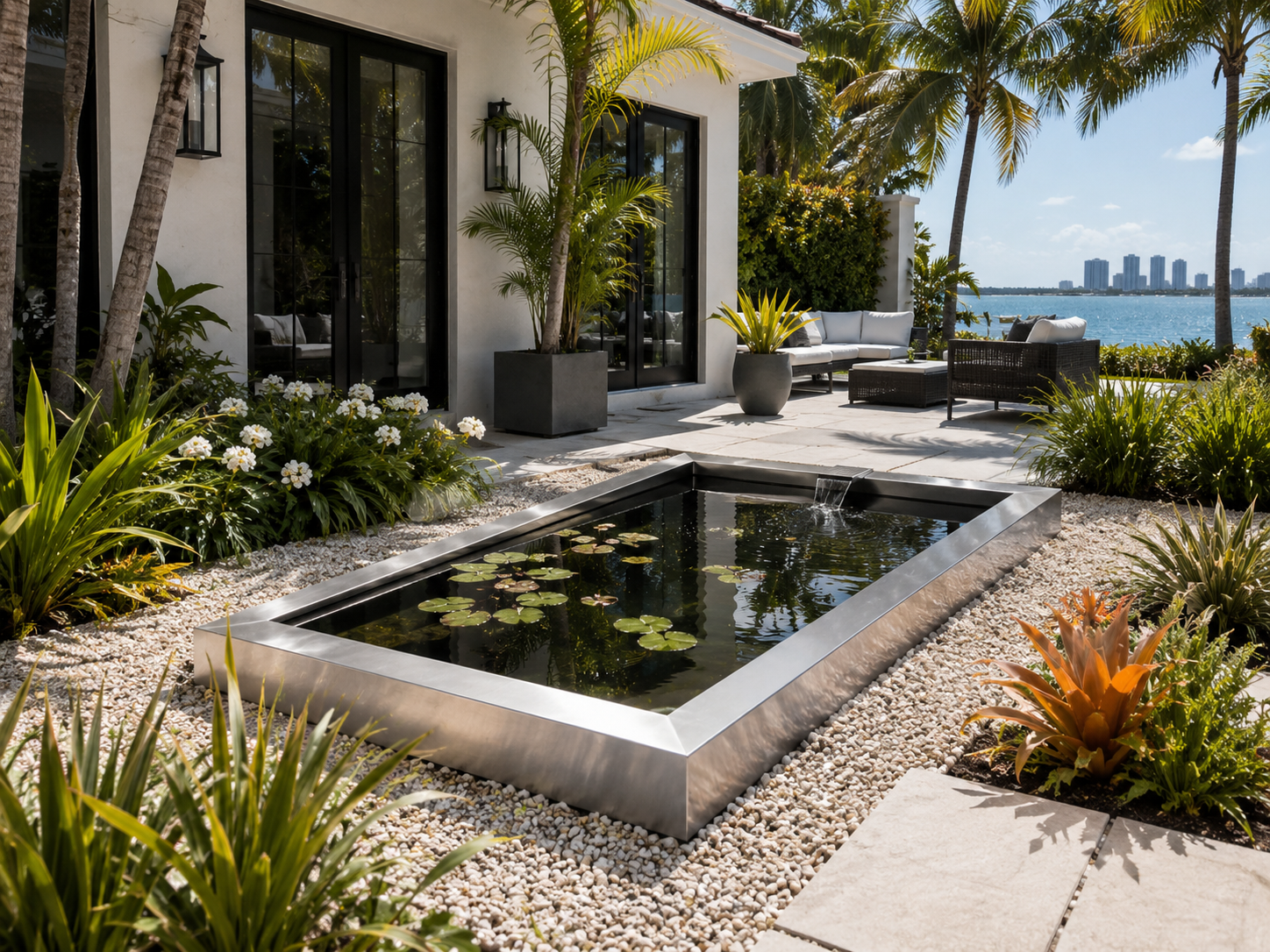 Modern Steel Pond & Outdoor Water Feature – Corten, Black or Stainless