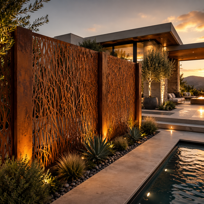 Architectural Corten Steel Privacy Panels – Double Layer Custom Metal Screens – 11 Gauge