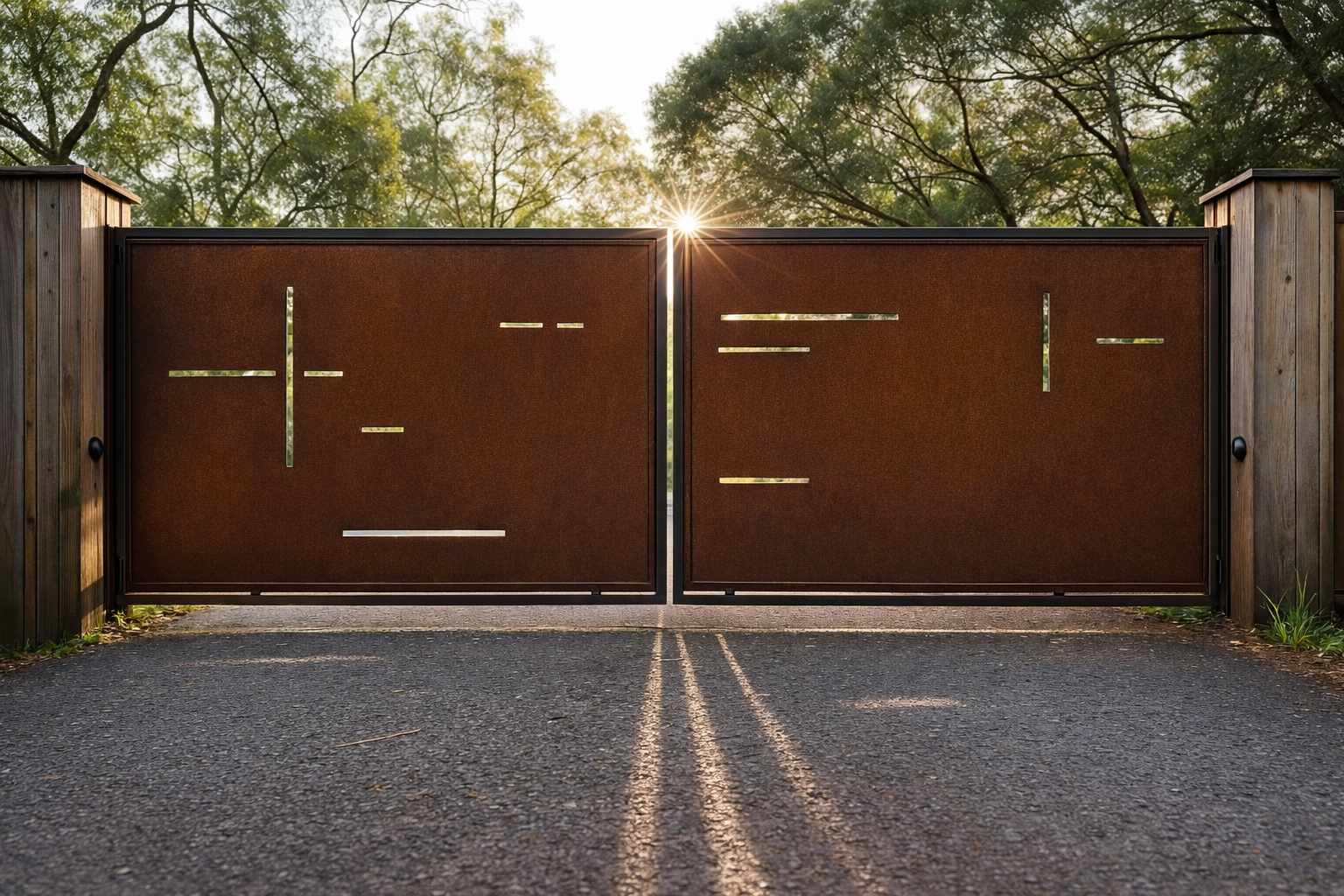 Custom Modern Steel Driveway Gate: Laser Cut Corten or Black Metal