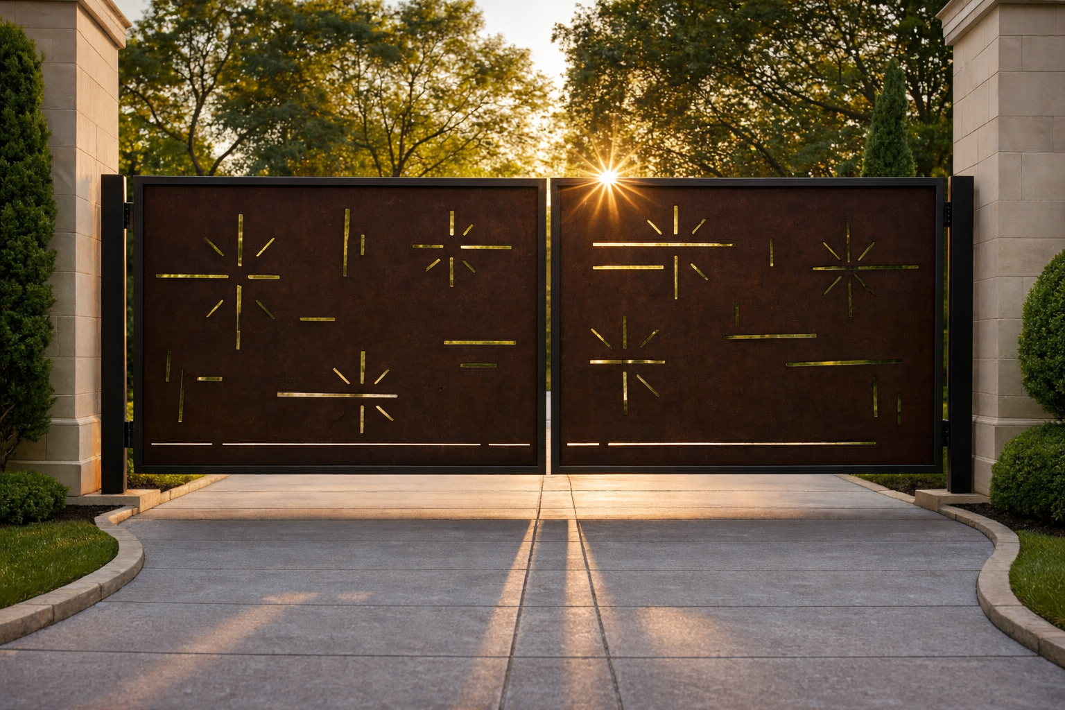 Custom Modern Steel Driveway Gate: Laser Cut Corten or Black Metal