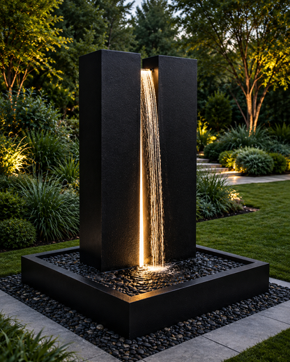 Modern Cascade Monolith™ – Exclusive Contemporary Corten Steel Water Feature by H&P Building