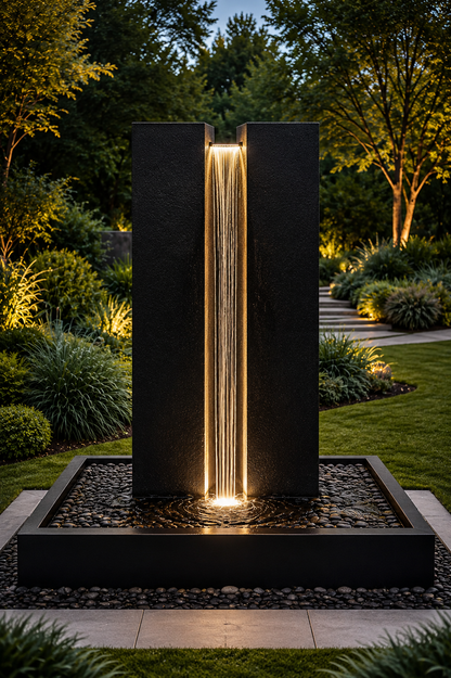 Modern Cascade Monolith™ – Exclusive Contemporary Corten Steel Water Feature by H&P Building