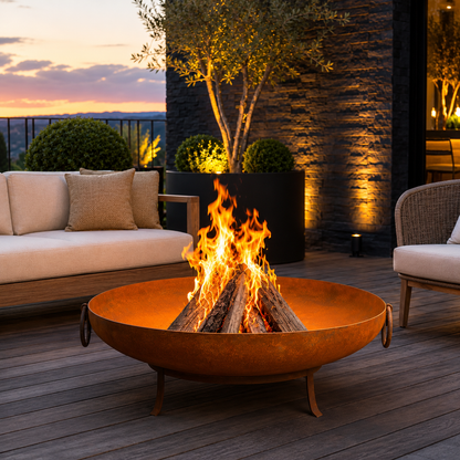 Large Corten Steel Fire Pit Bowl | Modern Outdoor Wood Burning Fire Bowl | Made in USA