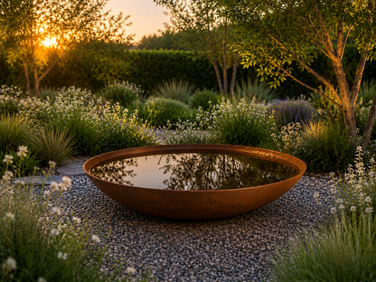 Minimalist Corten Steel Reflection Bowl | Modern Outdoor Water Basin | Made in USA