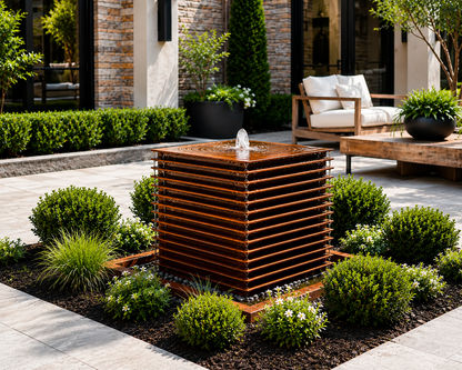 Custom Size Corten Cascade Water Feature - Rustic Elegance for Modern Outdoor