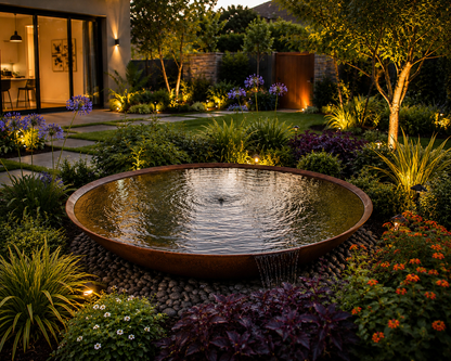 Elegant Corten Steel Fountain Bowl – 48” and 54" Modern Outdoor Water Feature | Luxury Garden & Poolside Deco
