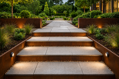 Custom Corten Steel Stair Risers | Landscape Step Edging | Modern Garden Steps