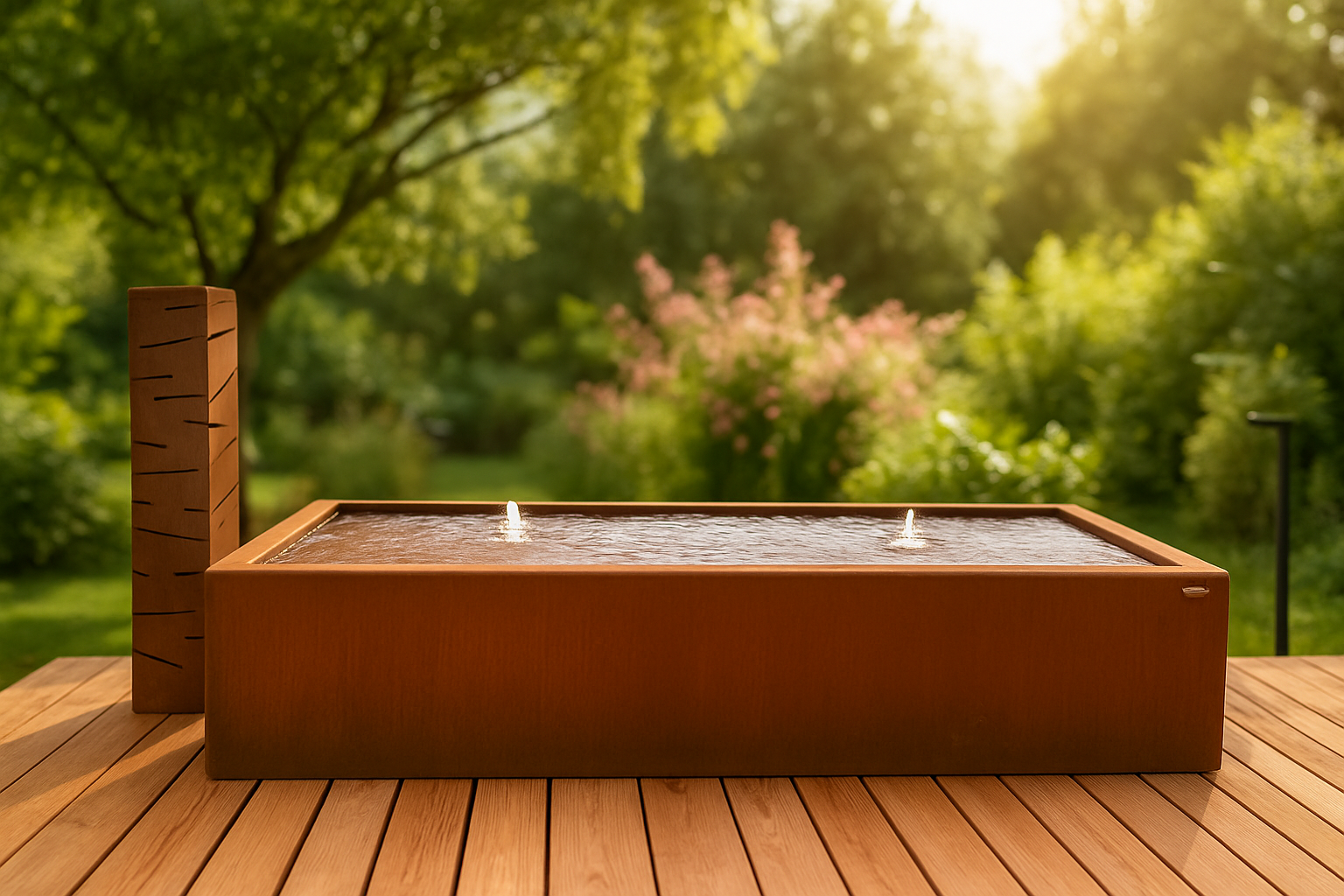 Modern Corten Steel Water Fountain – 96"x40"x20"H | Pump & Lights Included