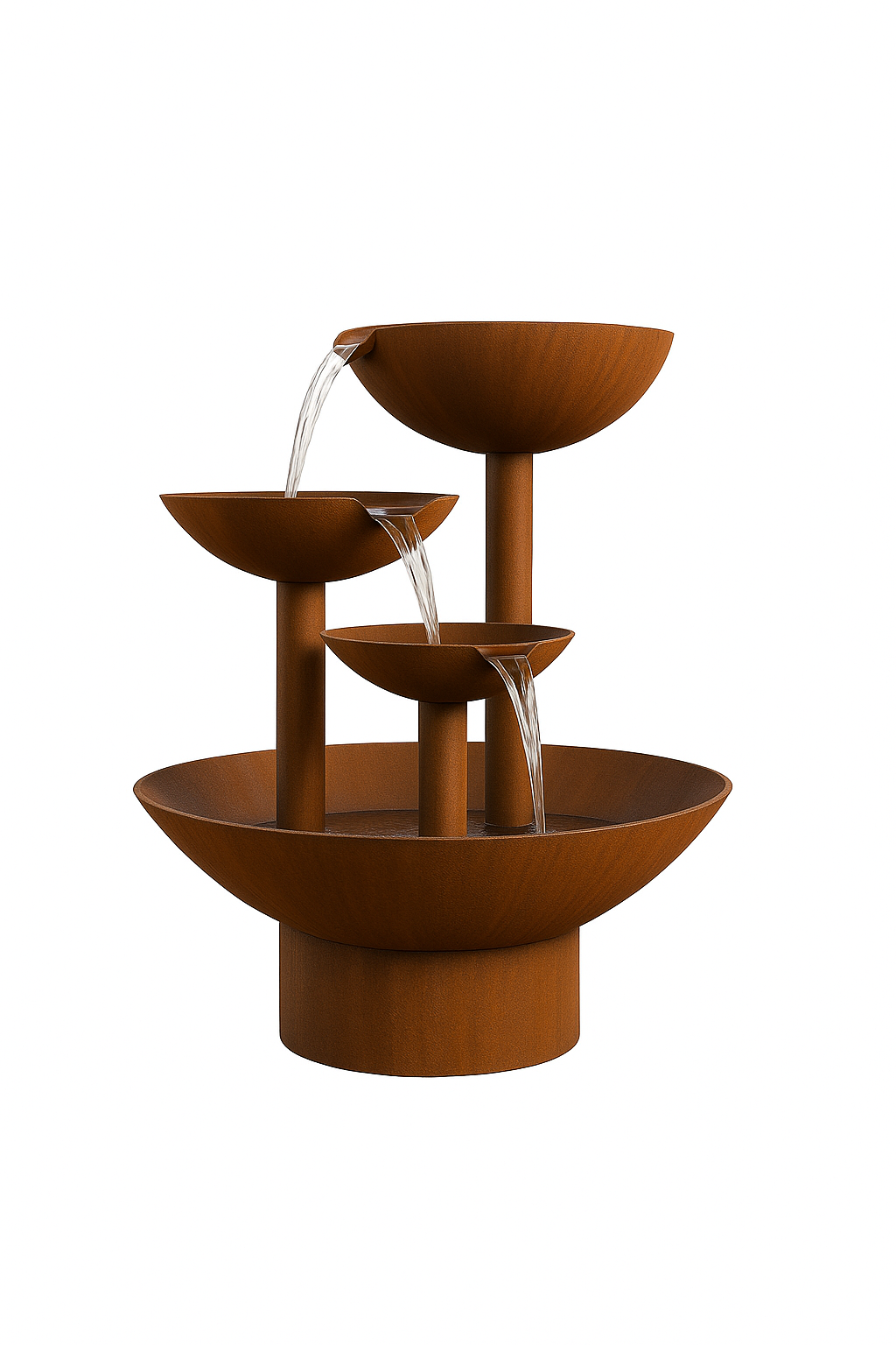 Modern Cascading Corten Steel Fountain – Tiered Rusted Bowl Water Feature with Included Pump