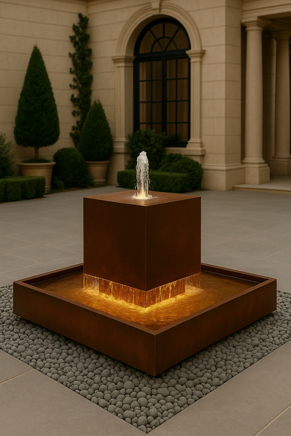 Ember Basin Water Feature - Contemporary Corten Steel for Outdoor Elegance