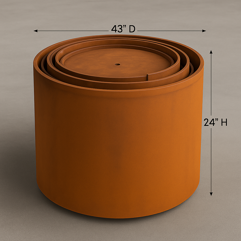 Modern Corten Steel Fire Pit Kit – 43” Round with 24” Height | Nesting Design for Outdoor Elegance by H&P Building