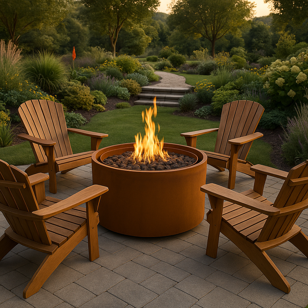 Modern Corten Steel Fire Pit Kit – 43” Round with 24” Height | Nesting Design for Outdoor Elegance by H&P Building