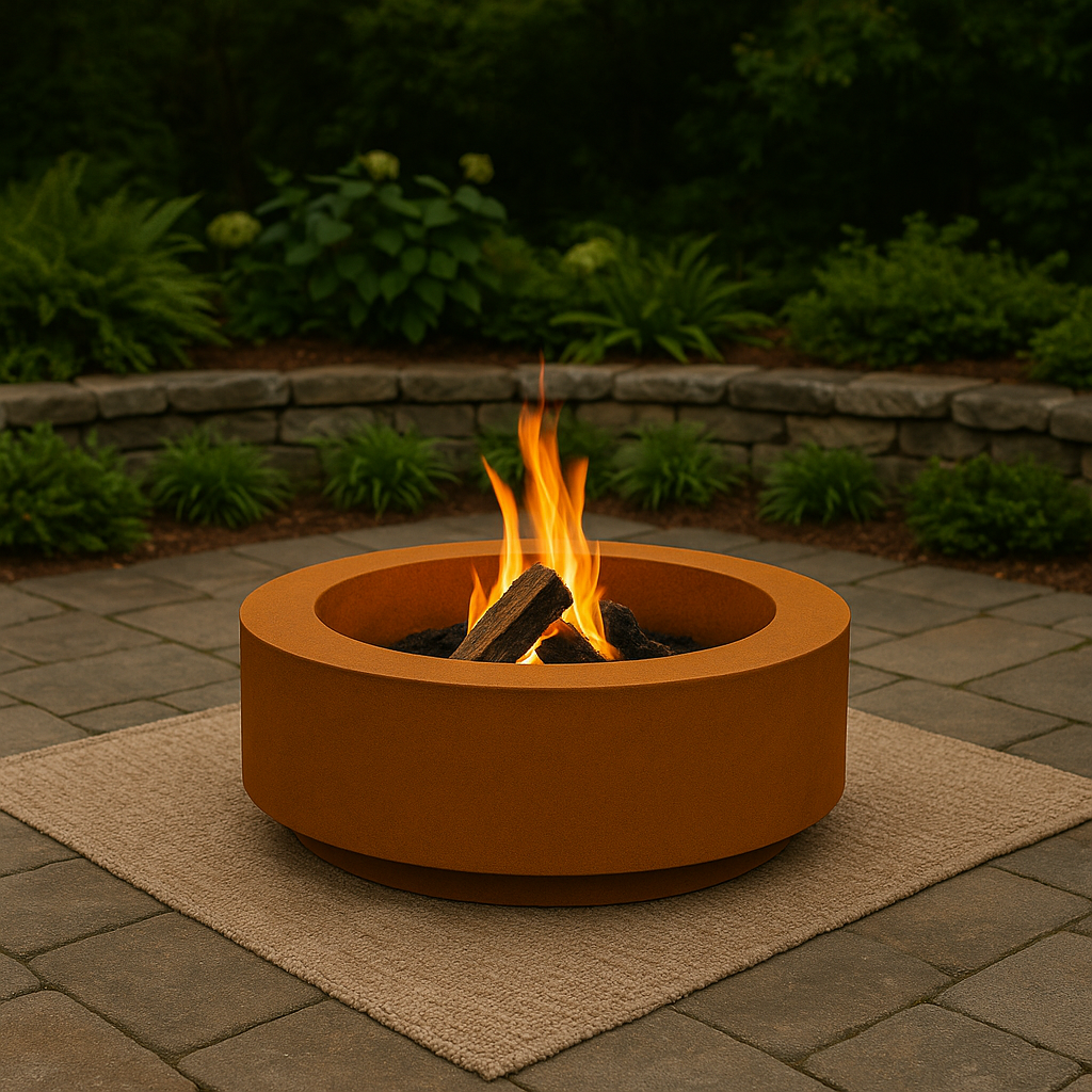 Corten Steel Round Fire Pit – 24” Diameter x 10” Height | Modern Recessed Bowl | Rust Patina Finish by H&P Building