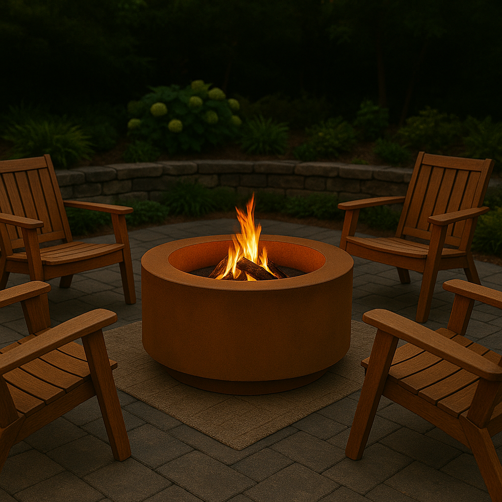Corten Steel Round Fire Pit – 24” Diameter x 10” Height | Modern Recessed Bowl | Rust Patina Finish by H&P Building