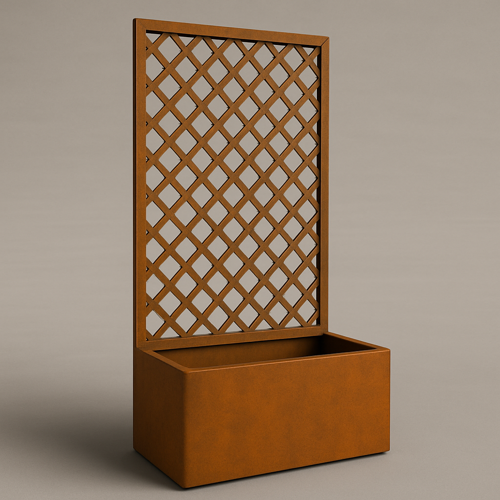 Corten Steel Planter with Trellis – 36"x24"x18" Box with 96" High Lattice Screen | Outdoor Privacy & Garden Decor by H&P Building