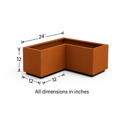 L-Shaped Corten Steel Planter  | Weathered Metal Raised Bed Corner Box for Outdoor Garden, Patio & Commercial Landscaping