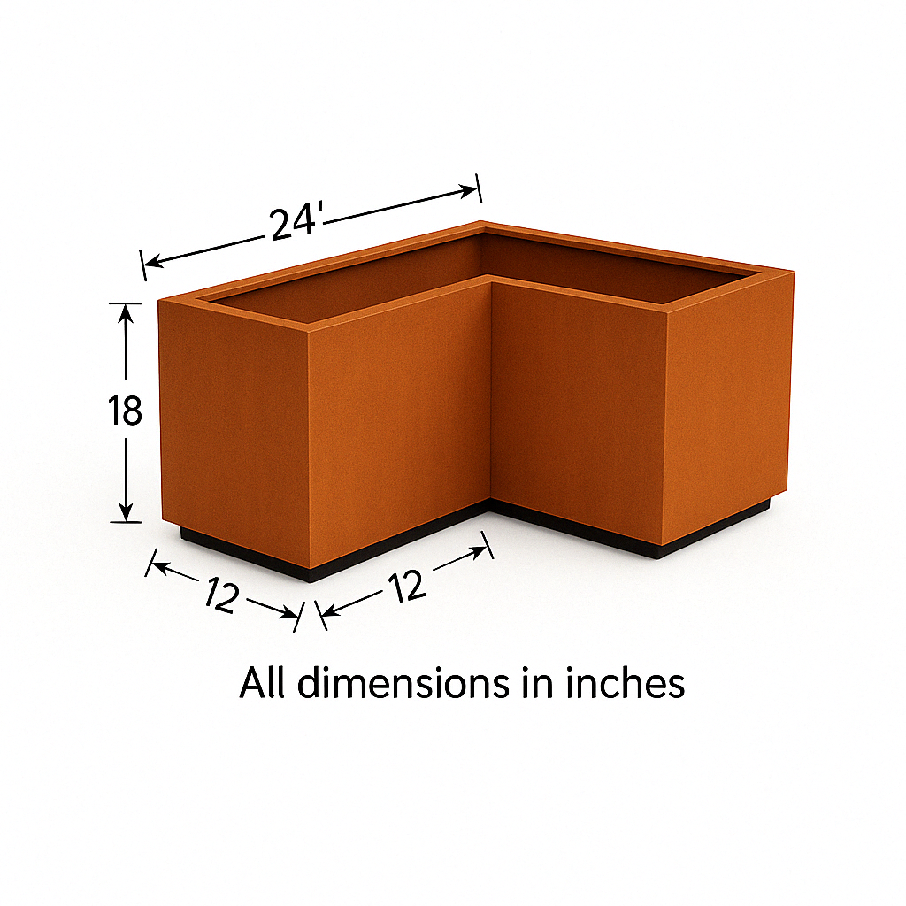 L-Shaped Corten Steel Planter  | Weathered Metal Raised Bed Corner Box for Outdoor Garden, Patio & Commercial Landscaping