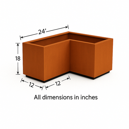L-Shaped Corten Steel Planter  | Weathered Metal Raised Bed Corner Box for Outdoor Garden, Patio & Commercial Landscaping